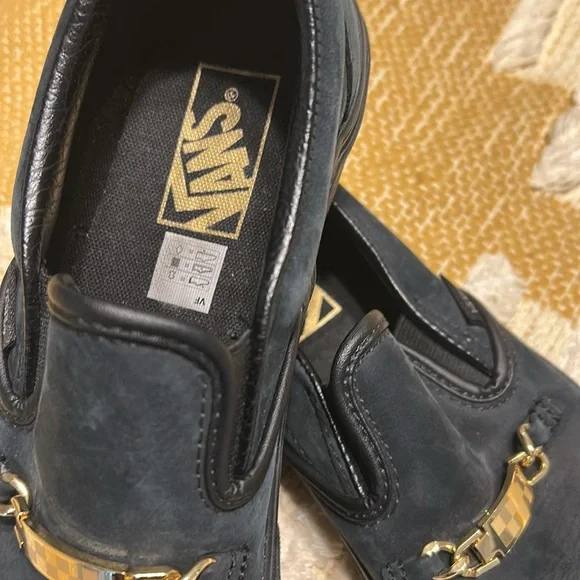 Vans classic black leather slip on ID gold trim - Picture 5 of 9